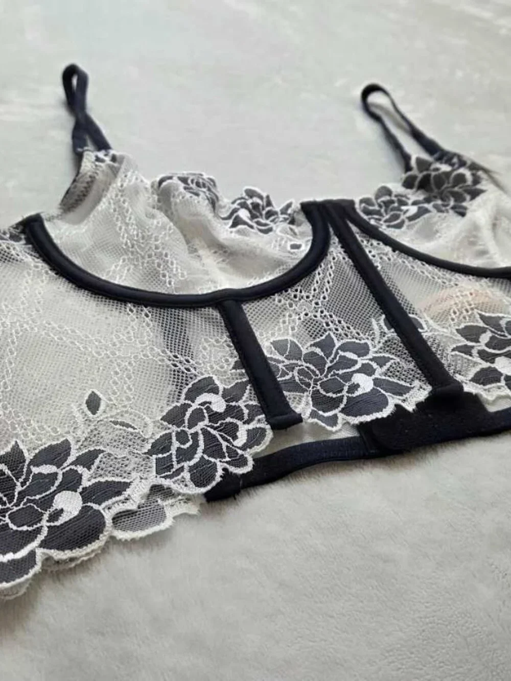 New L Anthropologie x LyreBird lace corset bra top Black & White